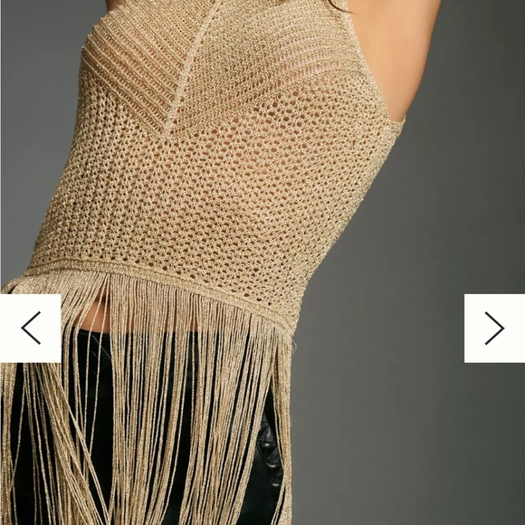 Anthropologie Beige Fringe Skinny Top - Picture 3 of 6